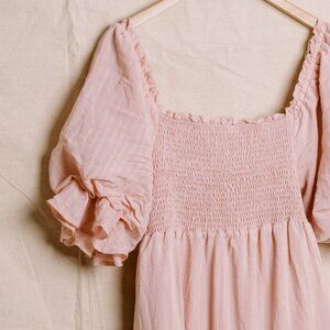 NWT Pink Puff Sleeve Midi Dress